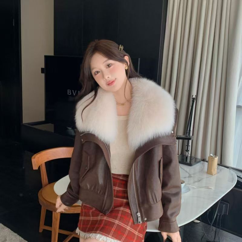 冬季轻奢新款时尚气质轻奢气百搭加绒加厚超大毛领外套8335#秋冬