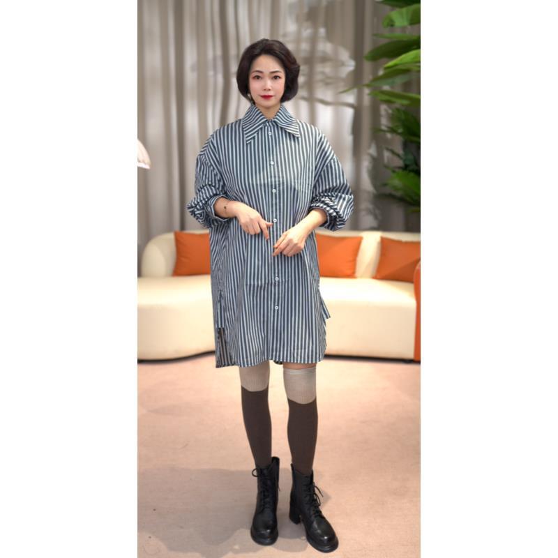 设计感时尚百搭中长款条纹衬衫女2025慵懒风宽松显瘦衬衣MF112