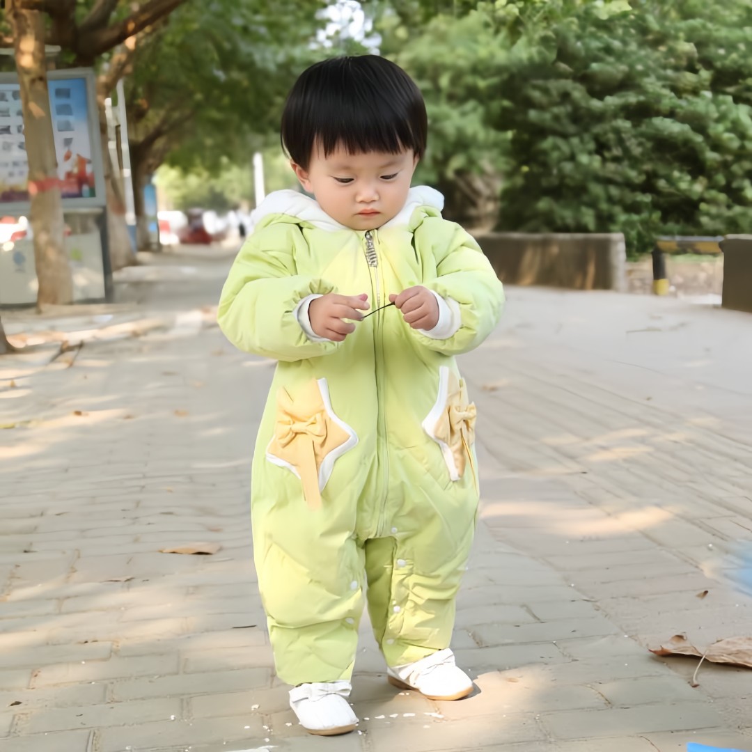 婴幼儿羽绒服连体衣冬季90白鸭绒男女童外出爬服