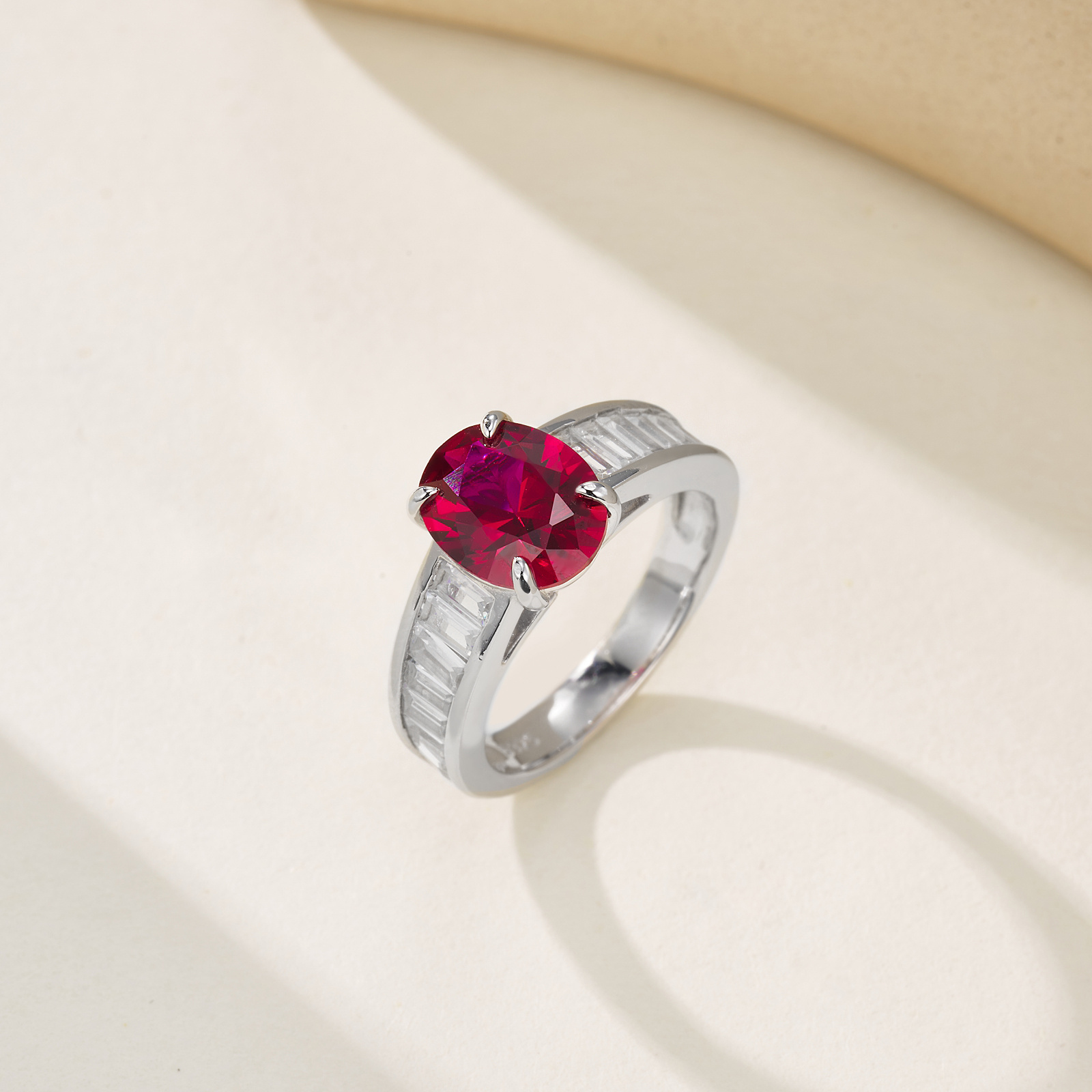 925银戒指 时尚精美培育红宝银戒指1624
