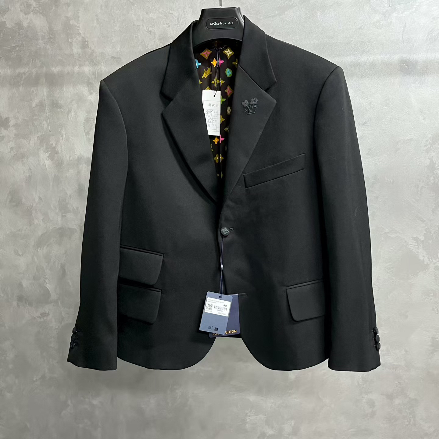 louis vuitton 24黑色纯色Logo刺绣单排扣长袖西装外套/48