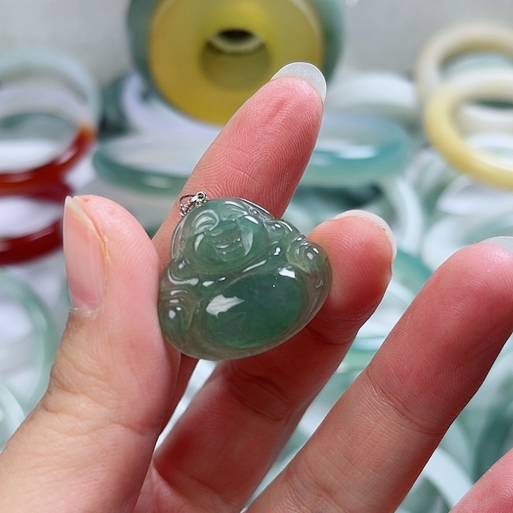 翡翠颈饰18K金镶嵌淡**对