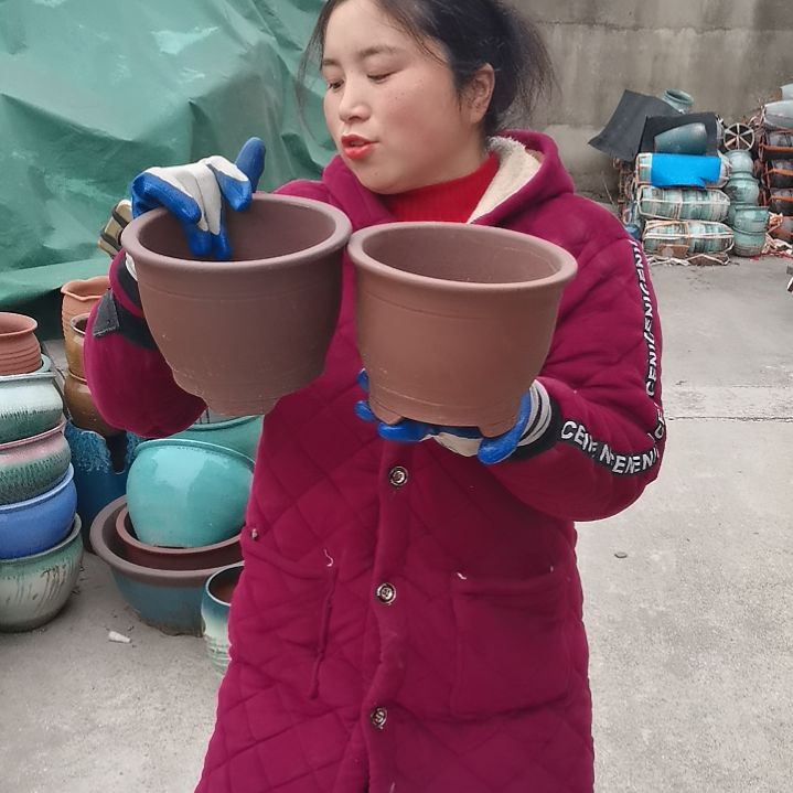 红陶瑕疵两个盆子。。