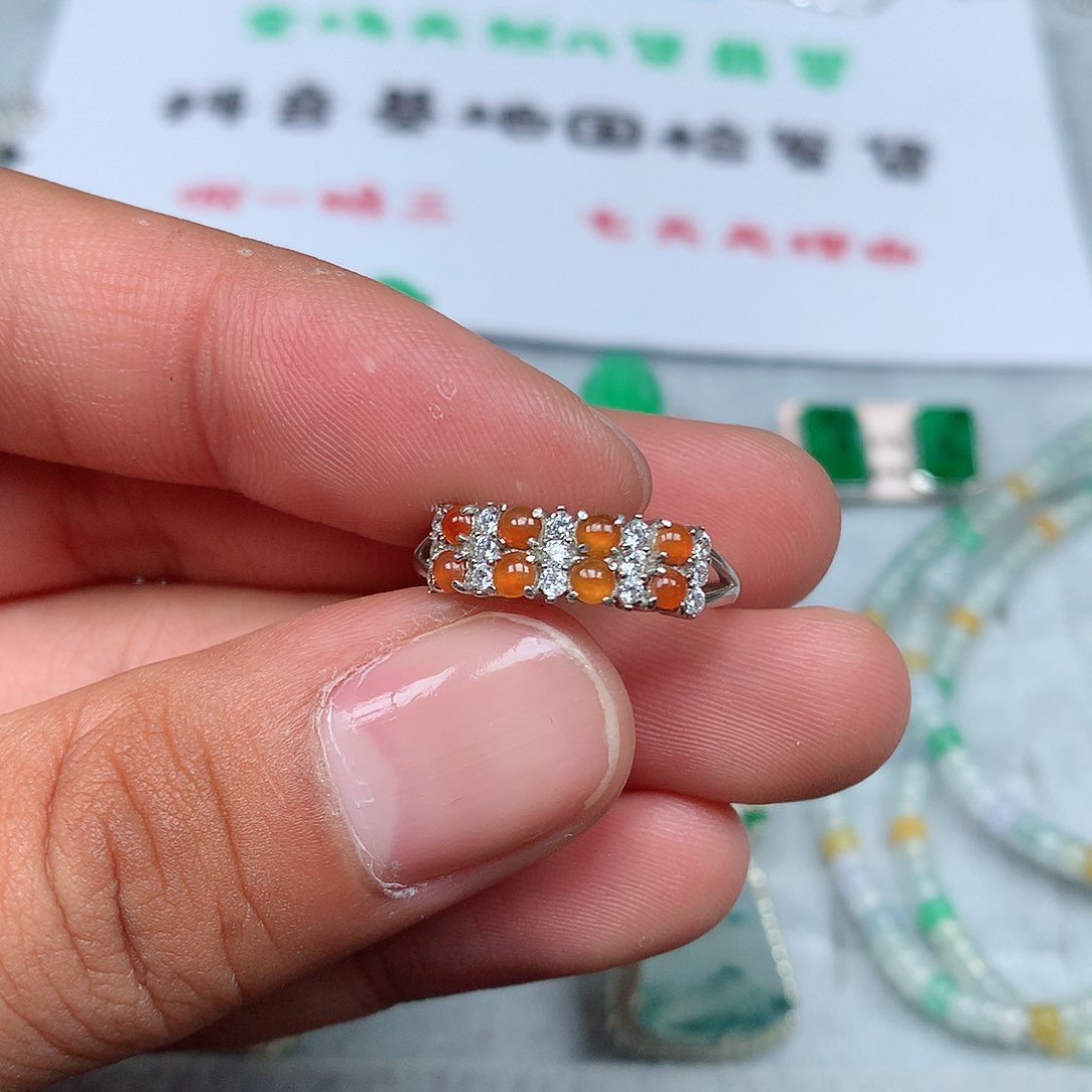 翡翠银S925镶嵌戒指36号