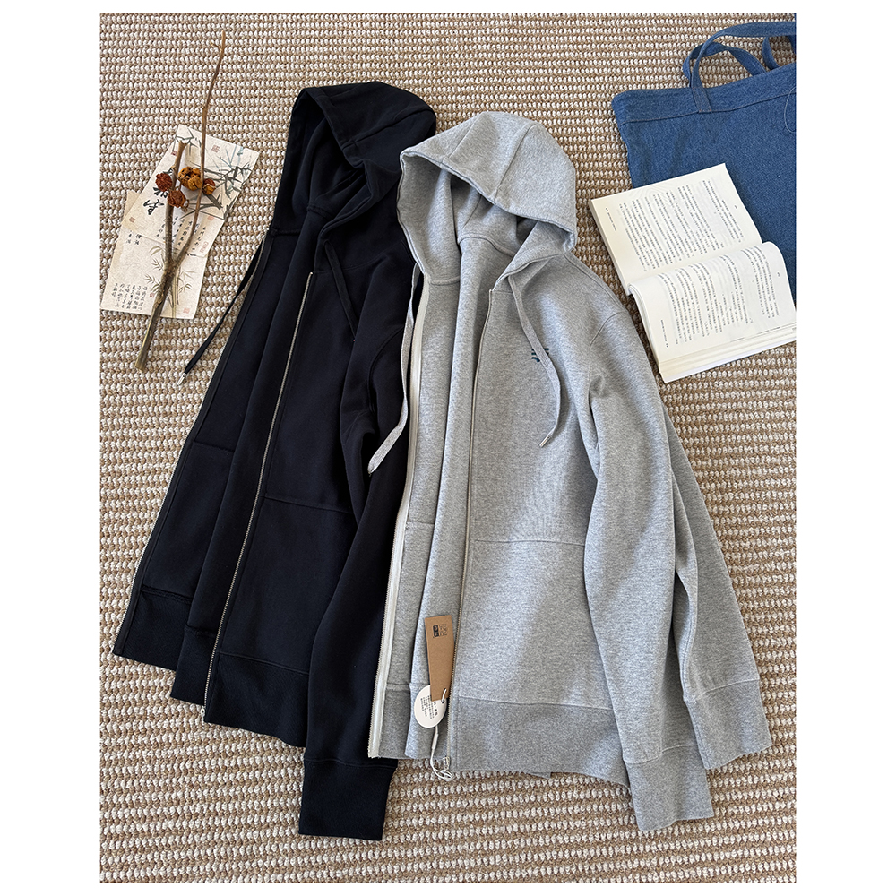 WT214   秋季新款宽松拉链开衫连帽长袖外套