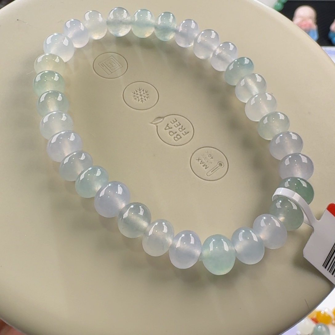 翡翠手链未镶嵌冰幻彩手串卡8.3/7.5 梦幻！