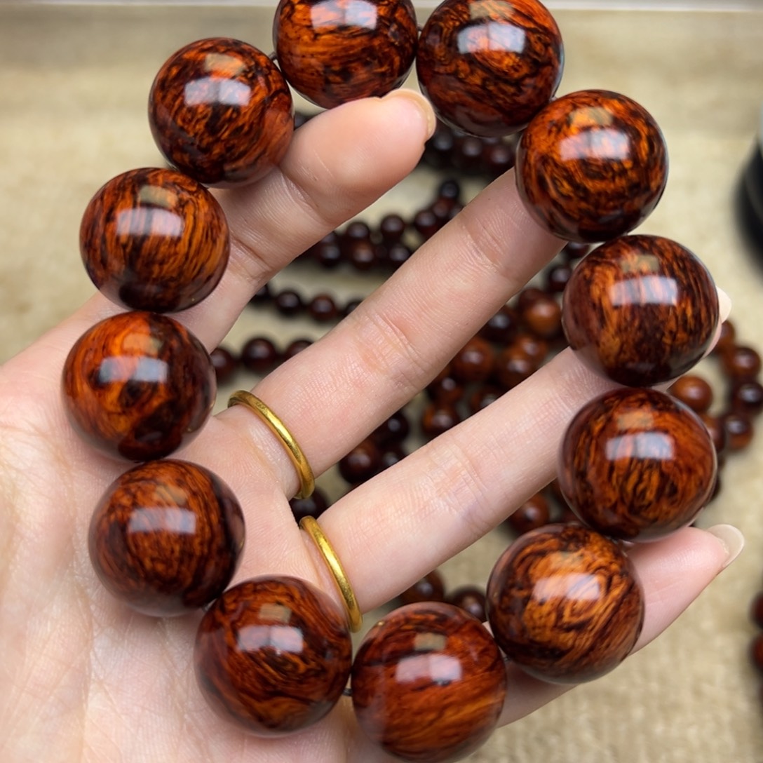 狂***手手串/手链花梨木类红降20圆珠黑金虎斑纹112