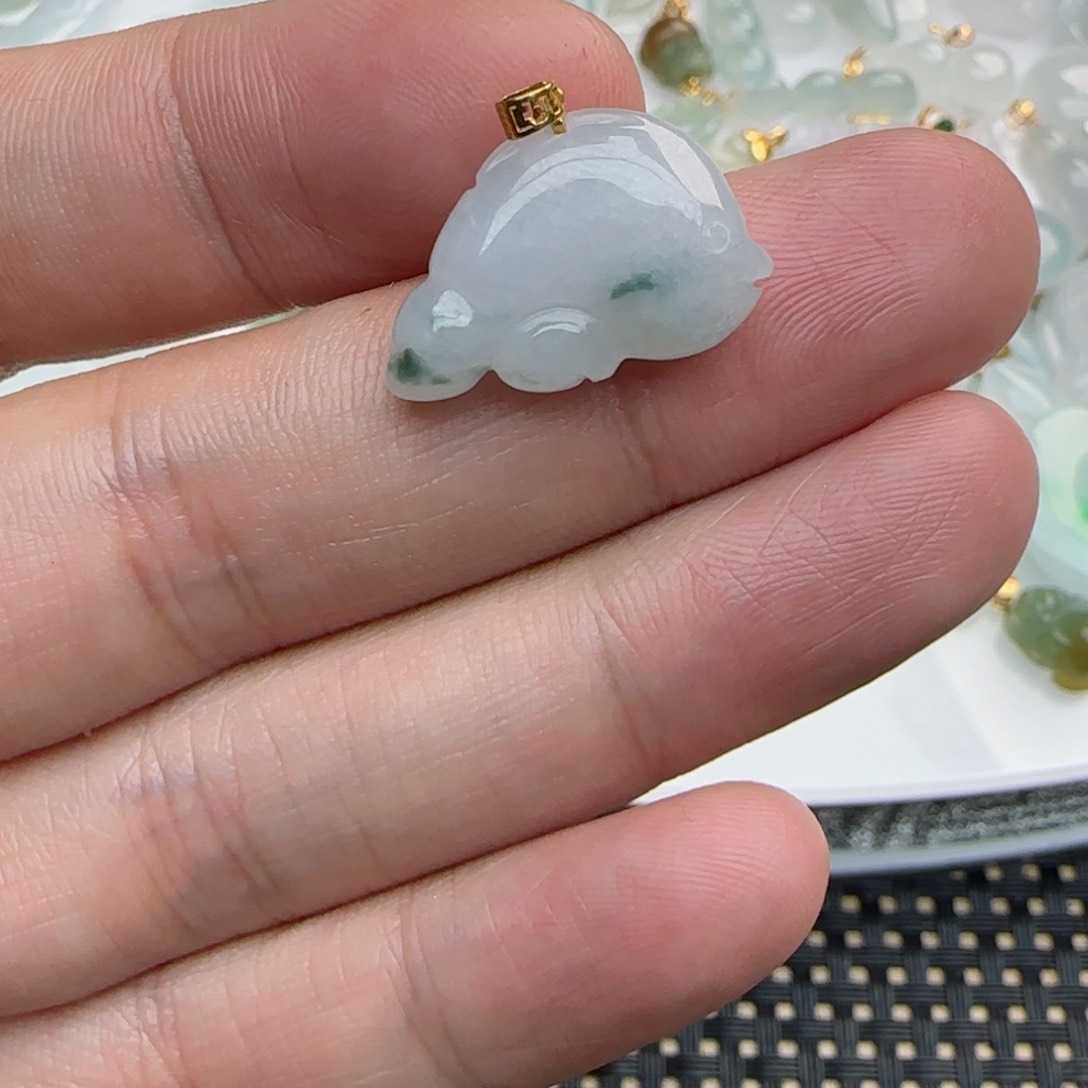 【闪购商品】翡翠吊坠(不含链)18K金镶嵌海豚