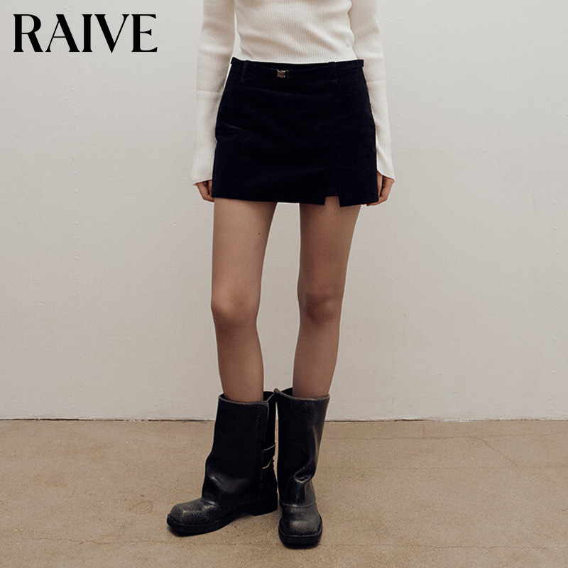 【RAIVE】2025春夏新款裙子腰带金属扣装饰韩版通勤老钱风直筒裙