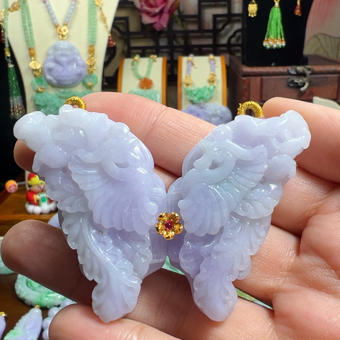 翡翠未镶嵌毛衣链紫蝴蝶