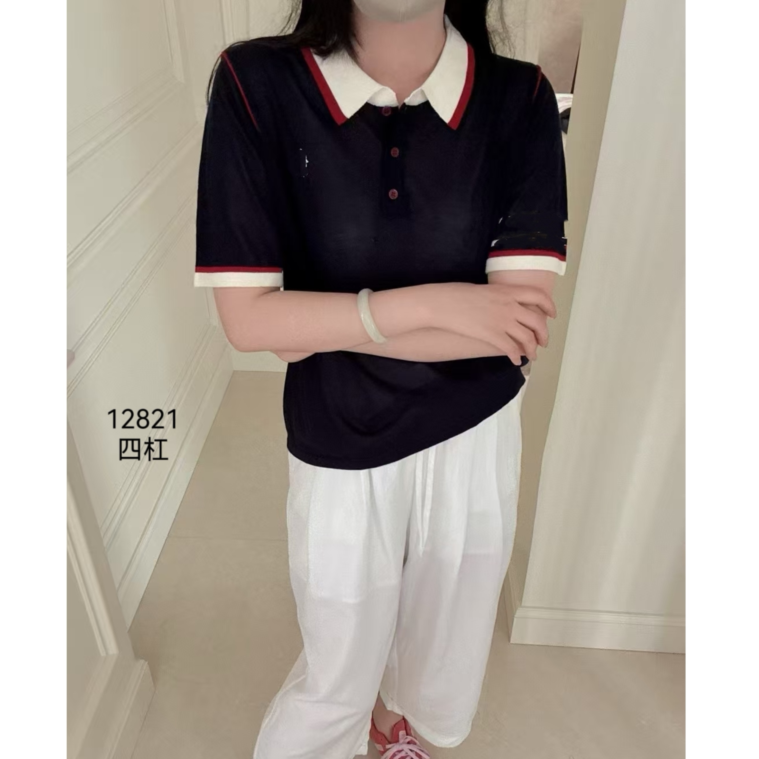 12821（部分无水洗唛，介意慎拍）SANFAN新款翻领撞色短袖