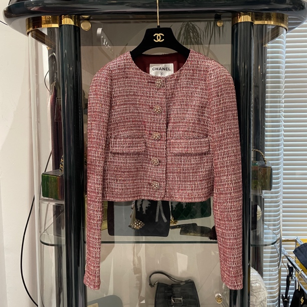 95新 Chanel/香奈儿 15A迪拜系列红色花呢两口袋外套34码