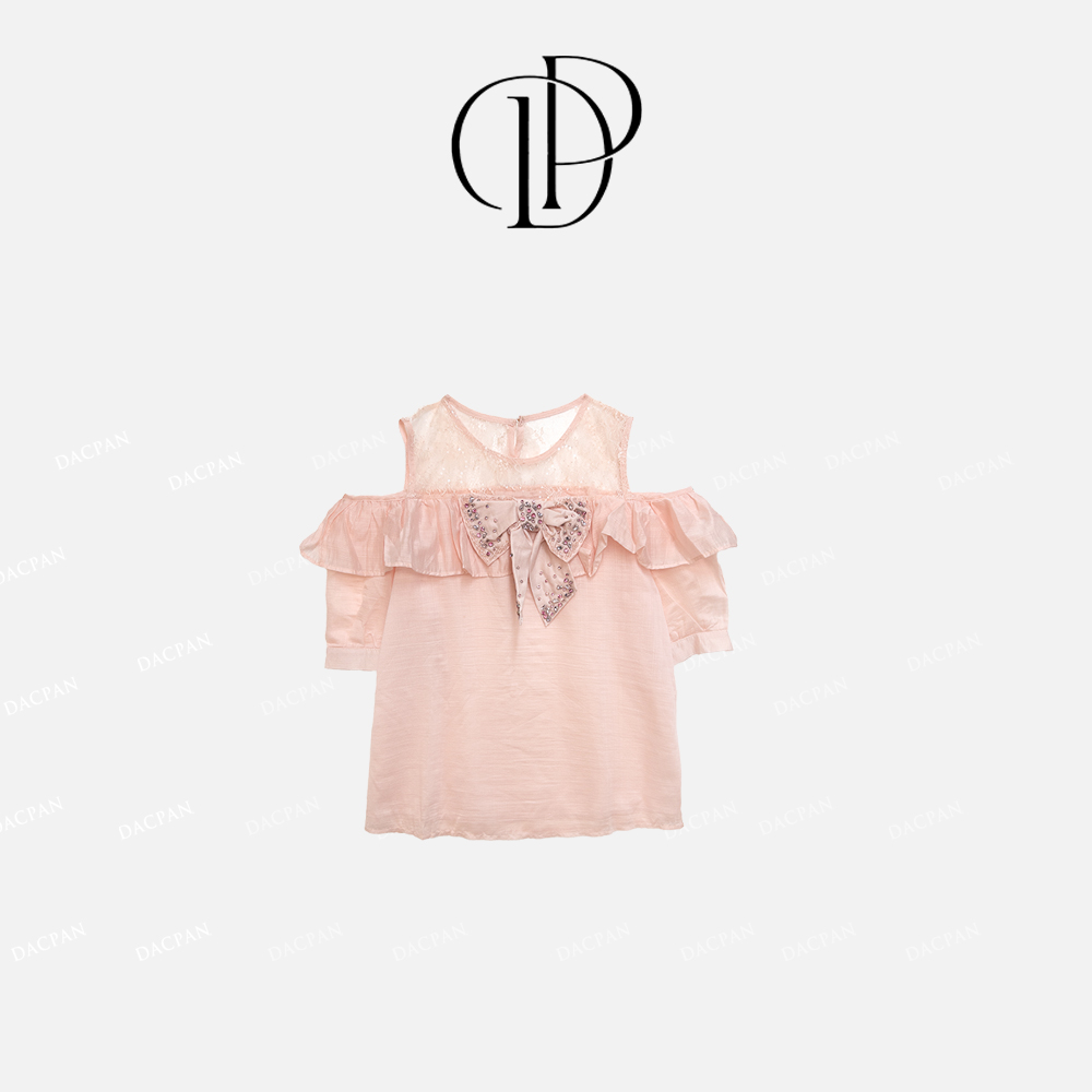 DACPAN-“庄周梦蝶”蝴蝶结蕾丝拼接露肩上衣   2025/盼·PP 22201