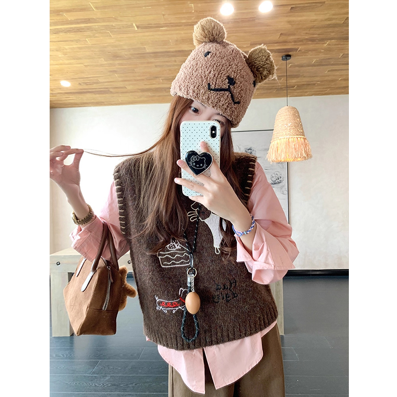 秋冬季新款2025爆款美拉德针织衫马甲女长袖粉色衬衫韩系叠穿套装