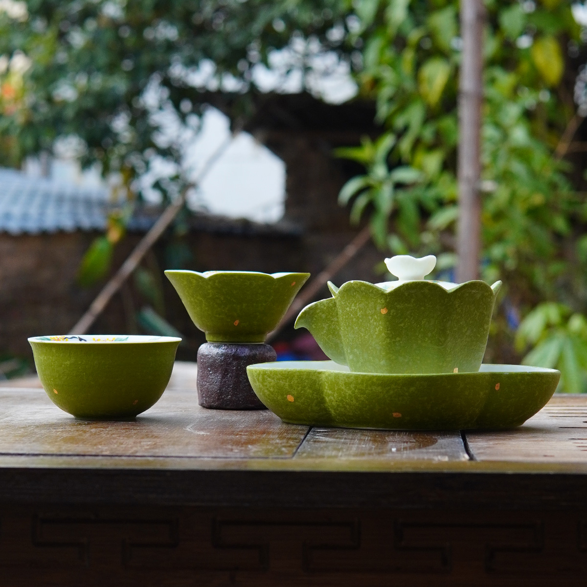 亘古 火石青橘洒一壶两杯套组家用陶瓷泡茶壶茶杯壶承功夫茶具