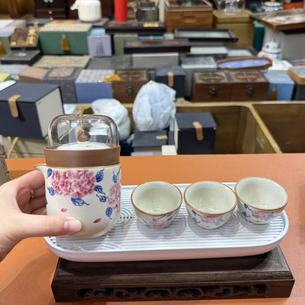 汝窑芙蓉花旅行套组加茶盘  3967+5988