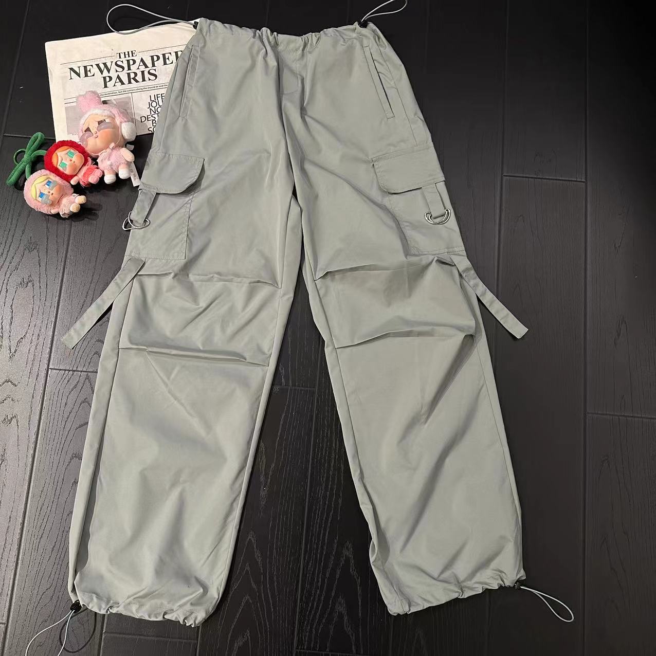 MUZI【雾青薄荷】欧美风速干阔腿休闲工装裤72352