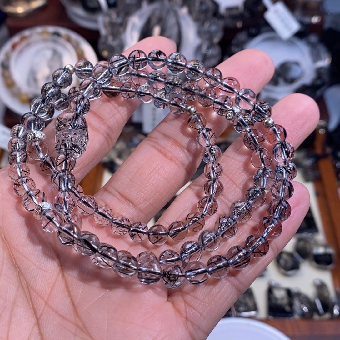 未镶嵌水晶手链黑发晶全净体蕾丝6mm三圈貔貅