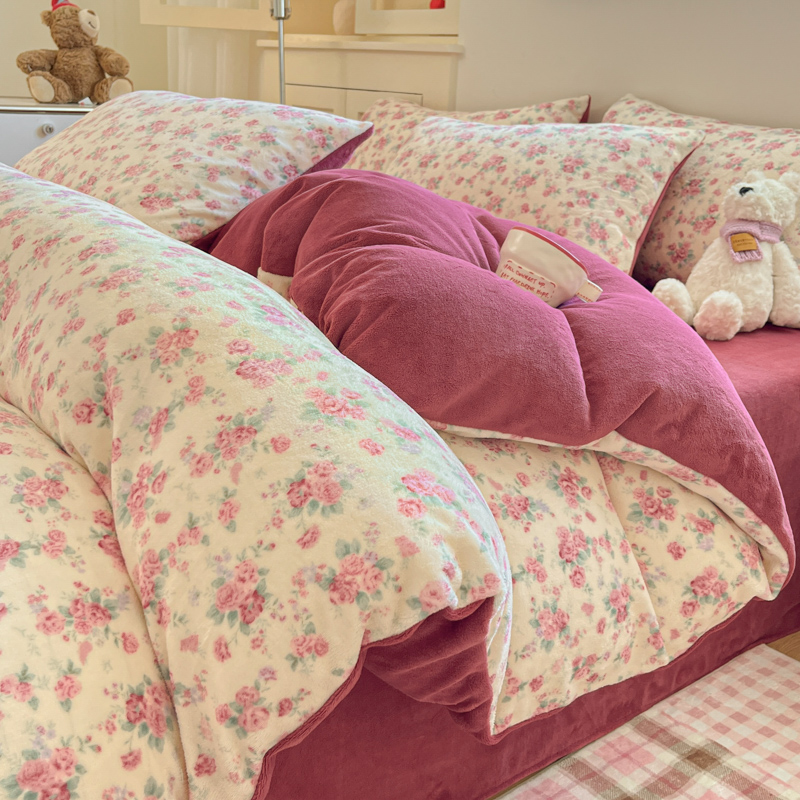 2025新款牛奶绒四件套双面加绒珊瑚绒床单人被套床上三件套秋冬季