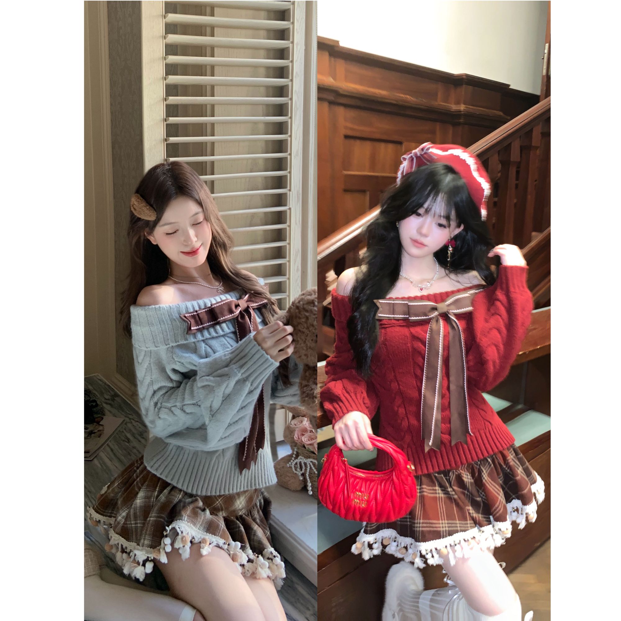 【运补6~8】【心湾泊梦】甜美慵懒大蝴蝶软糯北极绒针织秋冬毛衣套装