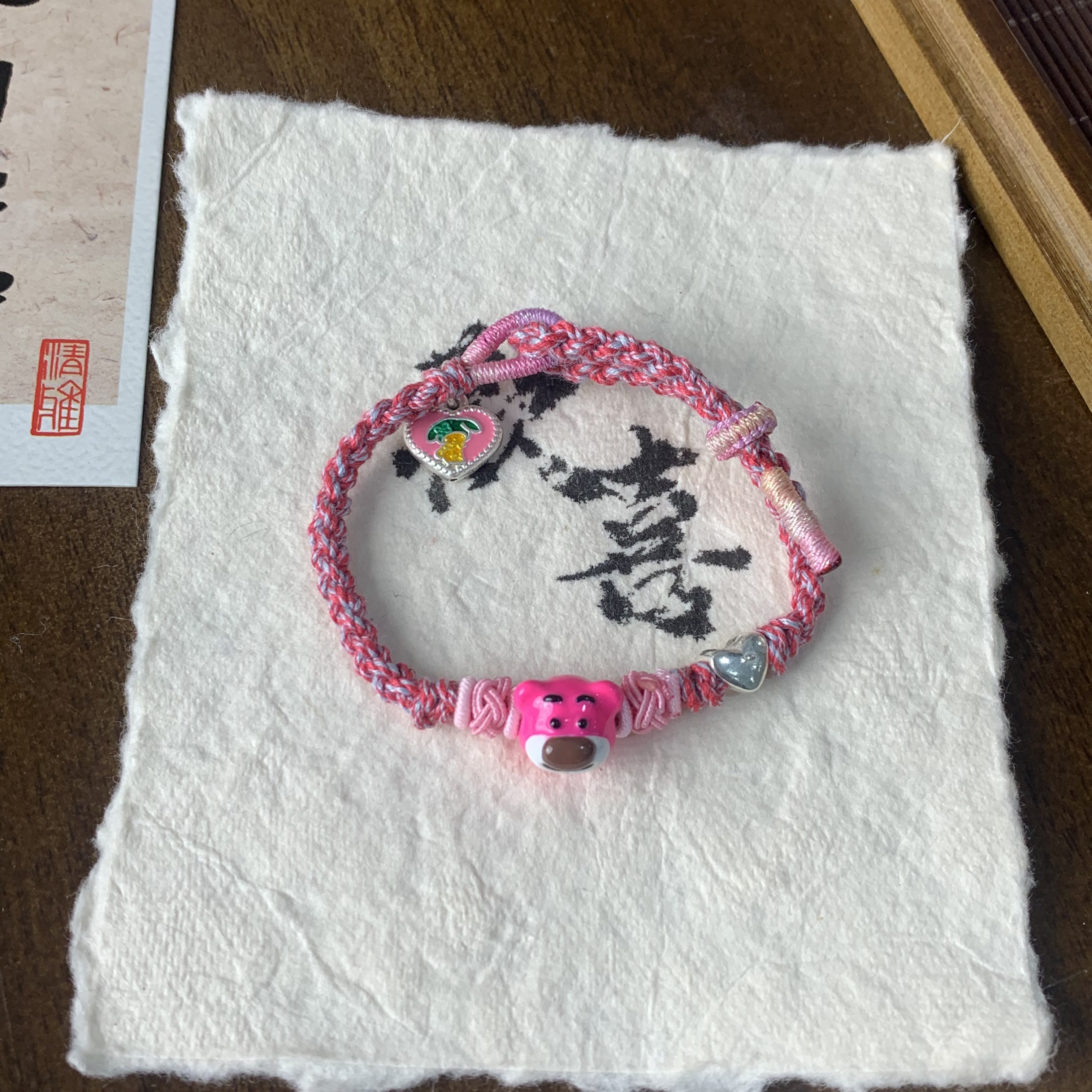 足银手链 【欢喜银饰手作】足银999草莓熊手编送宝宝送女友