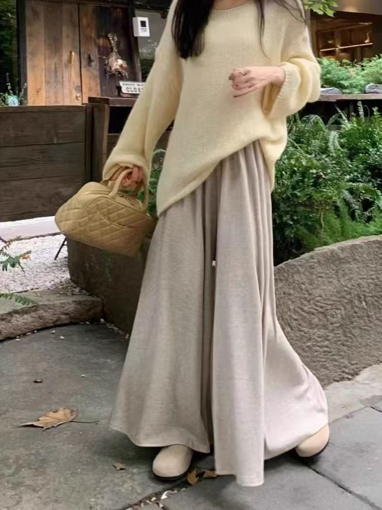 （婉婉）【大阔腿裙裤】秋季新款慵懒风针织百搭宽松显瘦糯米裙裤001