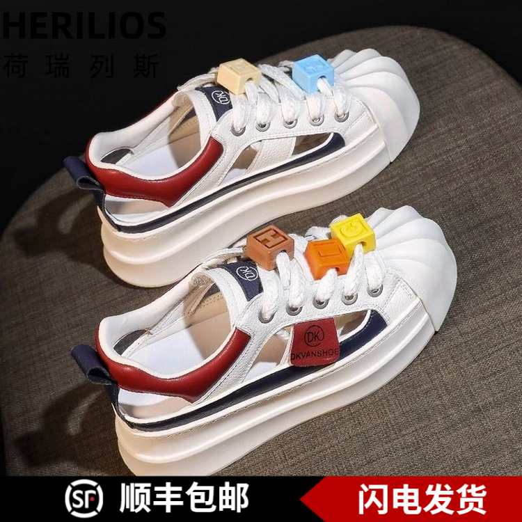 交叉绑带时尚包头高跟凉鞋系带聚氨酯鞋底厚底