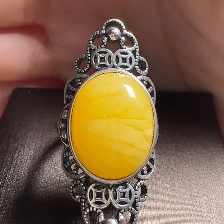 蜜蜡银S925镶嵌戒指戒指