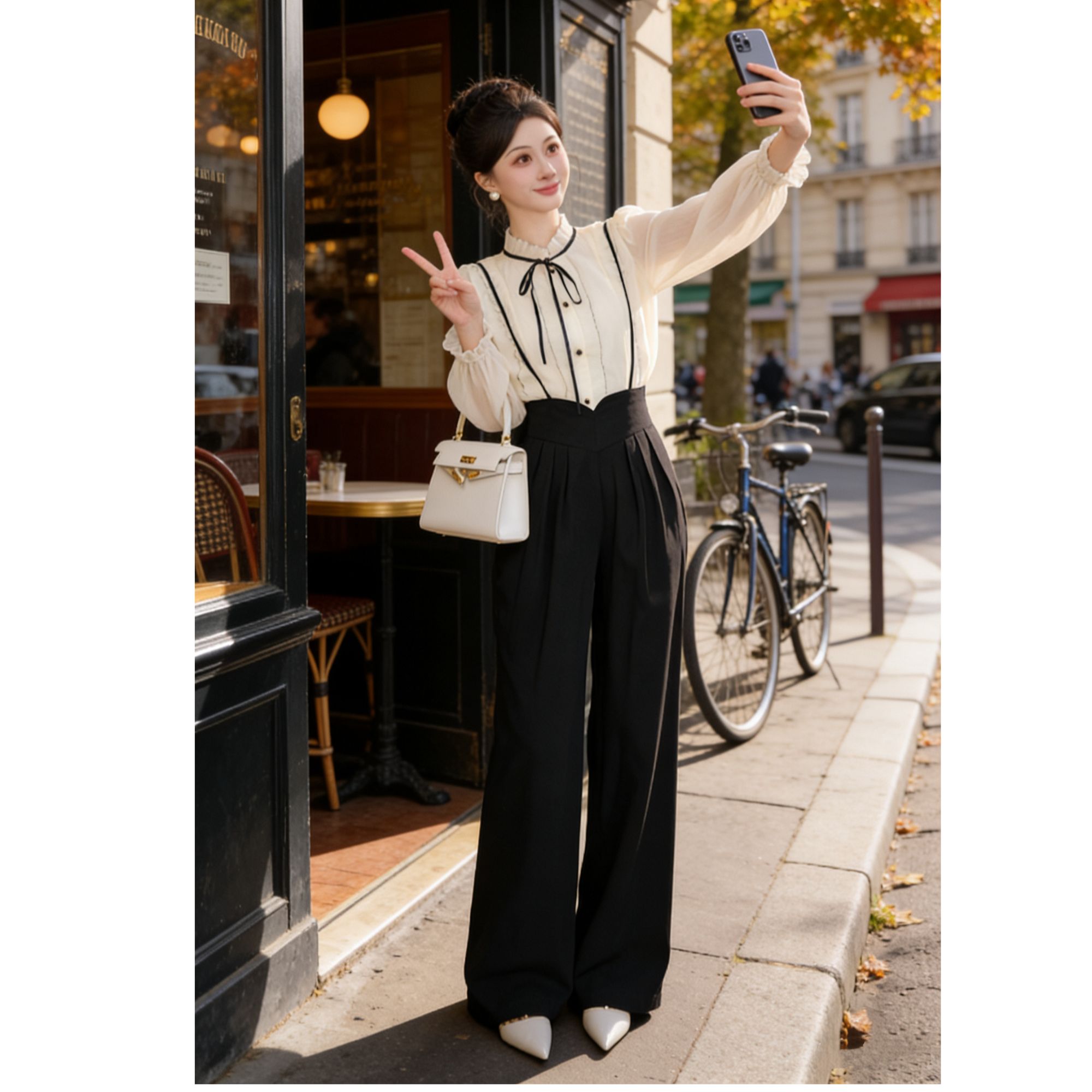 【张小小】【两件套】【无拉链】套装女2025新款衬衫背带裤套装QJ0014