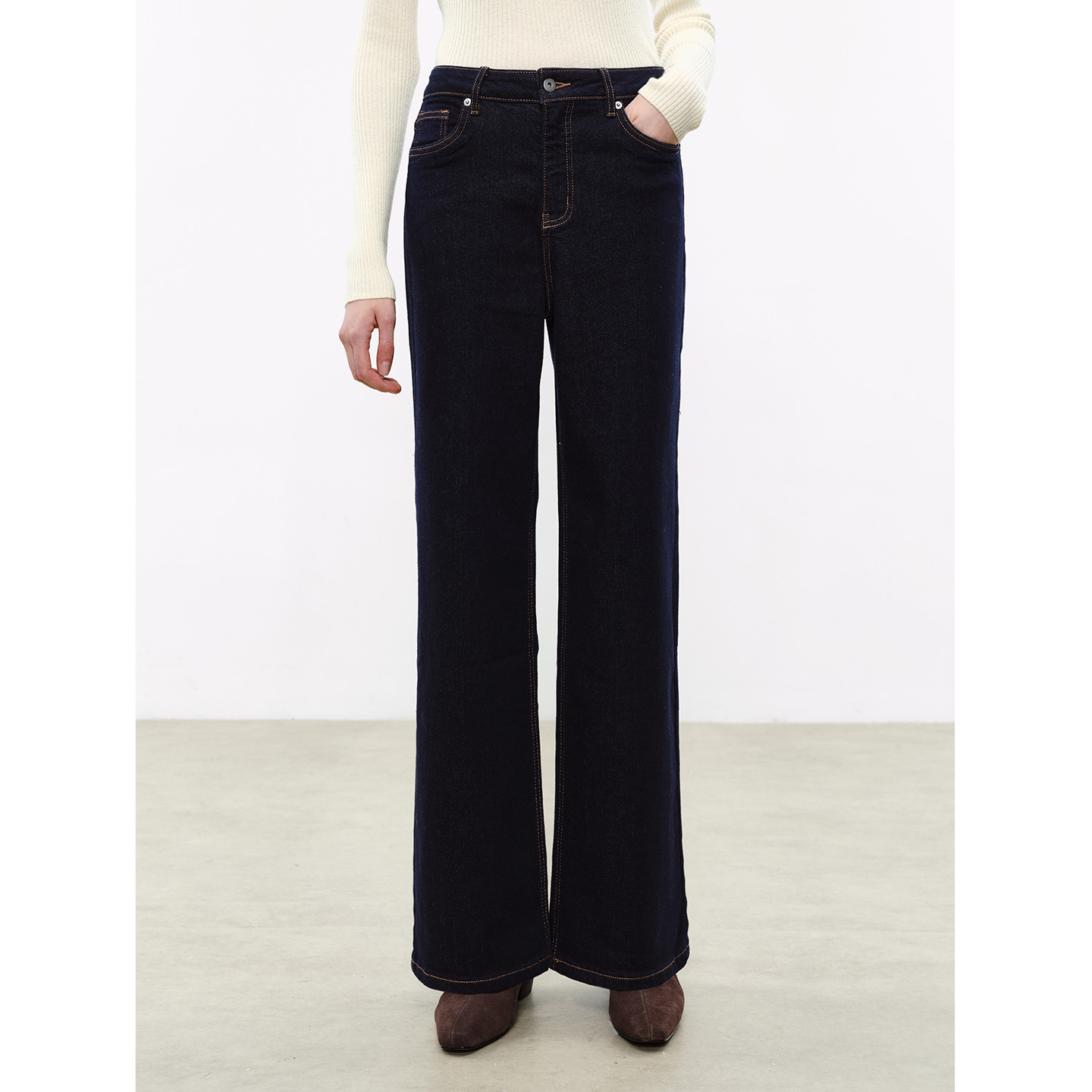 小岛微风“窄版暖绒直筒裤”显瘦王炸秋冬加绒直筒裤牛仔裤KZ2612