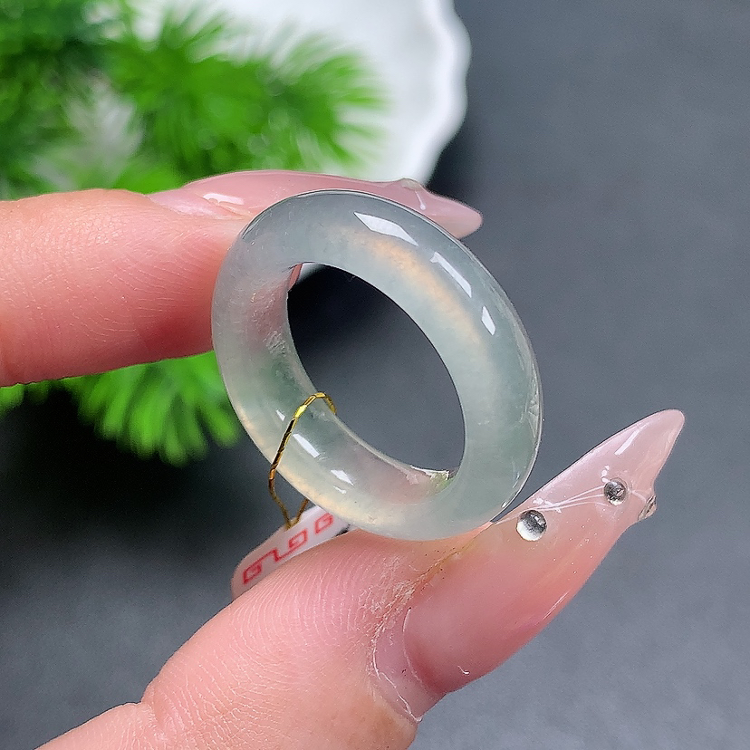 13圈天然a货缅甸翡翠戒指戒圈白冰S2958内径：16.6*6.4*3.9