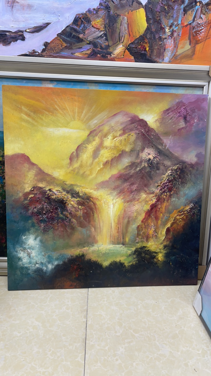 手绘油画金山小路装饰画艺术油画布