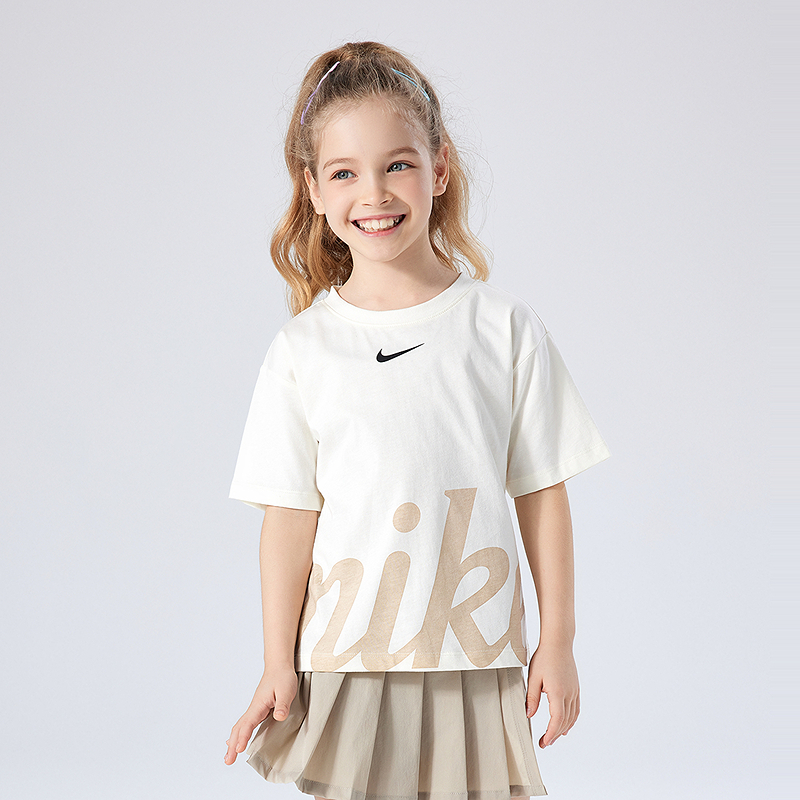 Nike耐克儿童童装夏季女童小童简约时尚大LOGO短袖T恤NKG-KT-M473