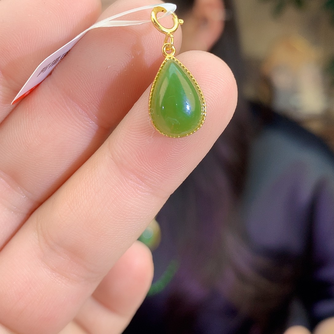 吊坠(不含链)银S925镶嵌和田玉（碧玉）吊坠