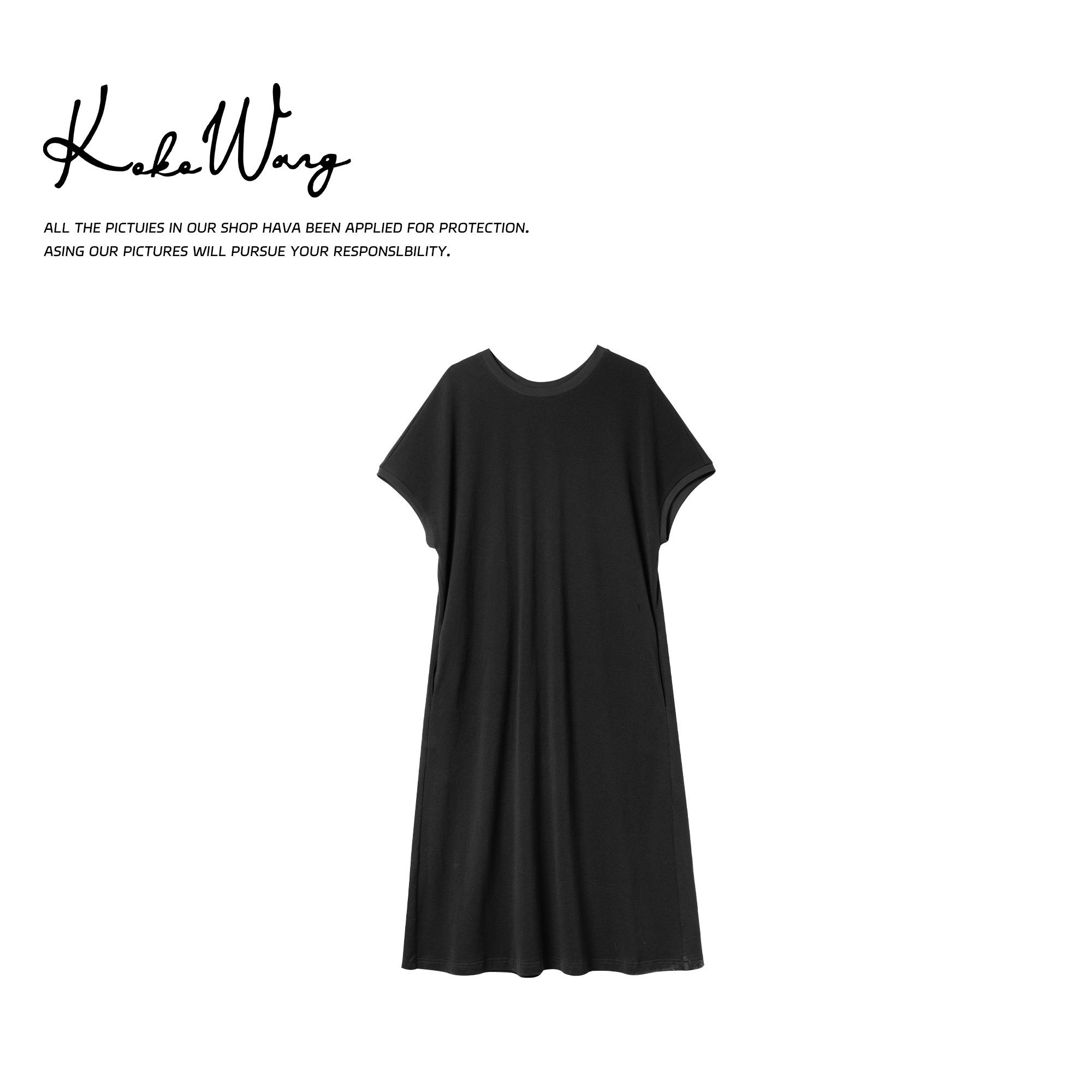 KOKO WANG 极简风纯色净版时尚显瘦百搭长款连衣裙502445D25Q41