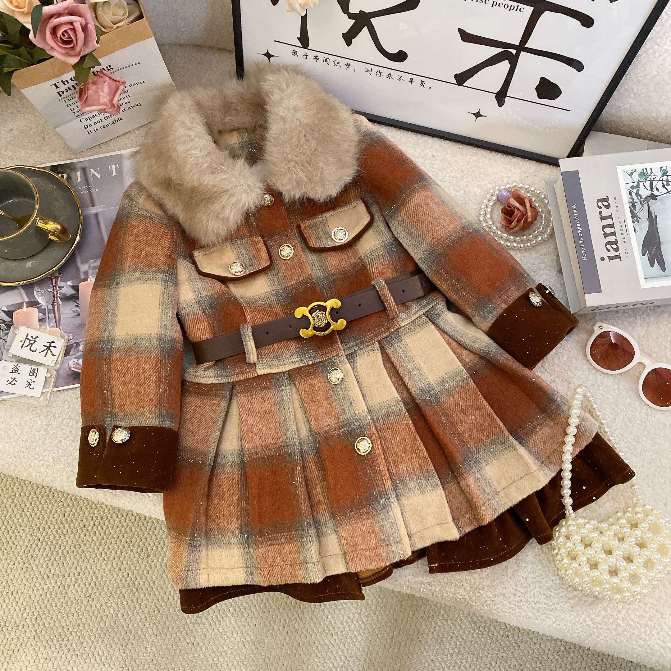 Y2【悦禾】女童新款连衣裙秋冬韩版百搭洋气加厚套装60158