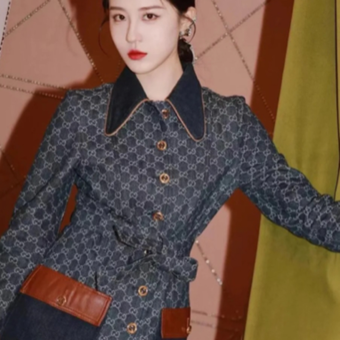 未使用 GUCCI/古驰 深蓝色双G满印拼皮牛仔外套/38码/40267