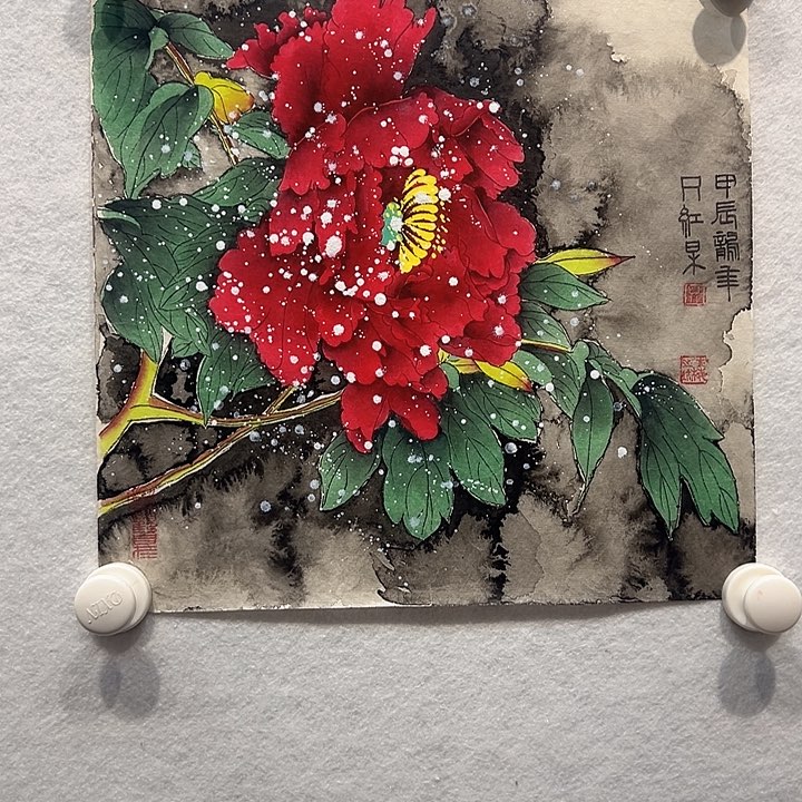 国画只红梅国画作品