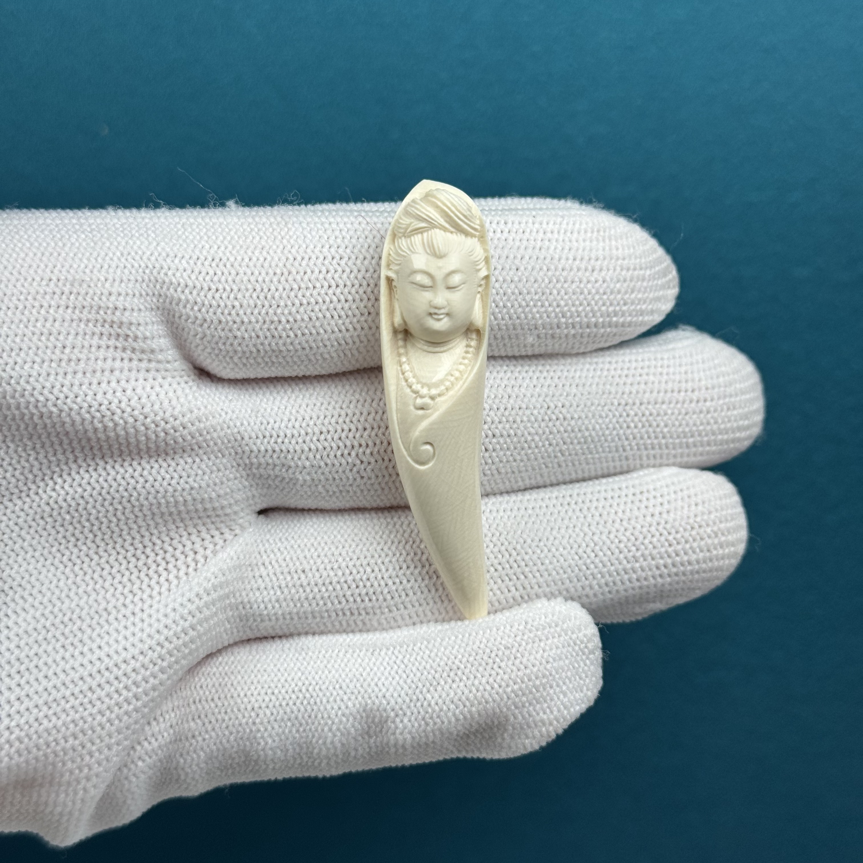 H18-38天然猛犸牙 雕刻观音牙尖 12.3*52.5mm 支持复检假一罚十