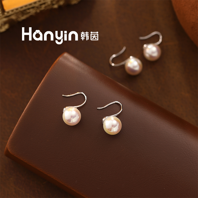 925银仿珍珠耳饰 10mm炫彩天女色法式百搭925银耳挂精致优雅耳环