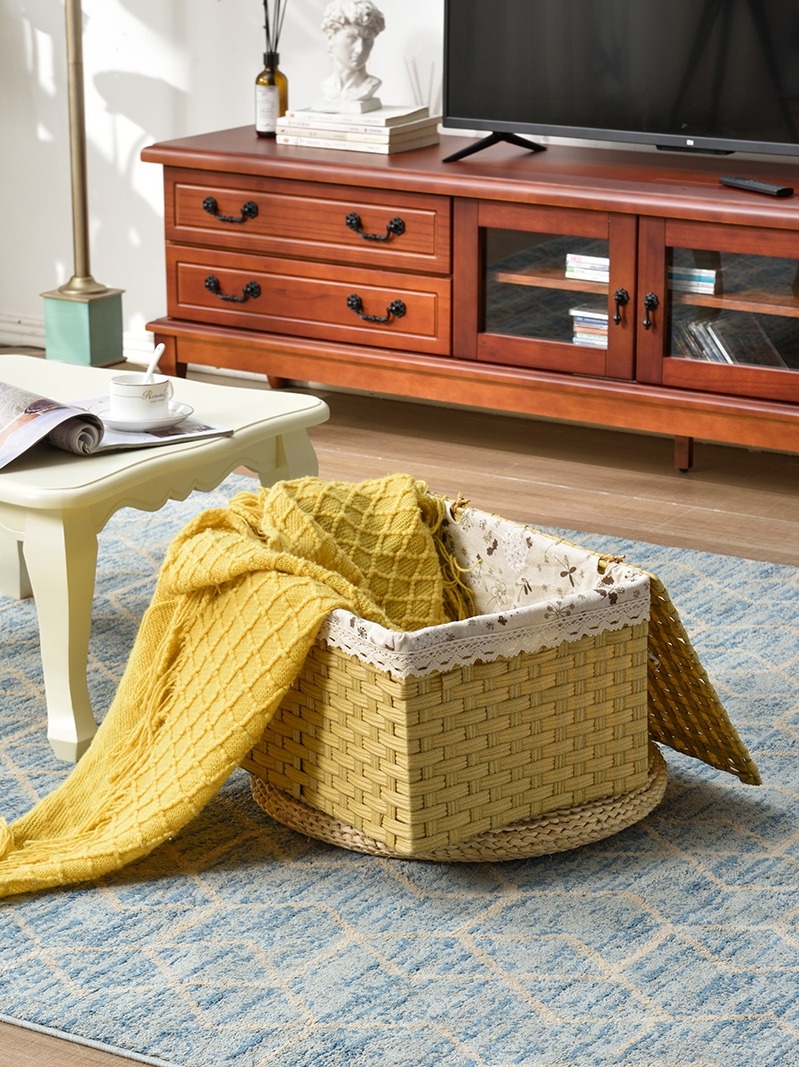 休闲风卧室收纳筐方形成人家用玩具儿童房收纳篮带盖创意装饰篓子