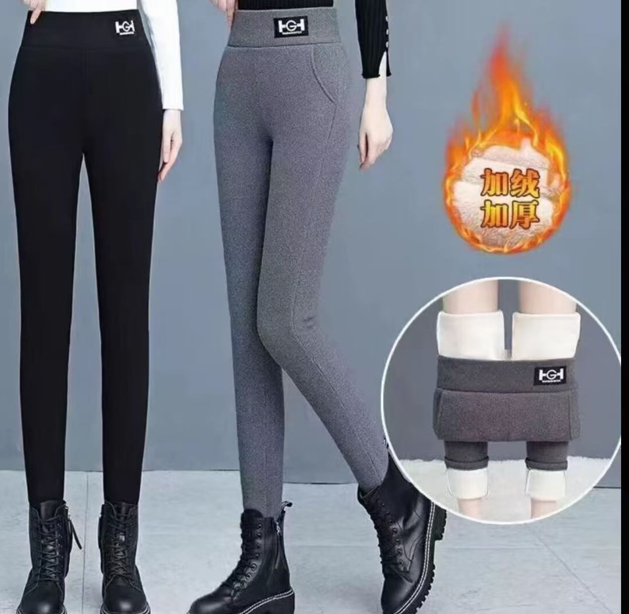 现货2025新款女裤加绒加厚羊羔绒打底裤高腰时尚外穿加厚保暖裤