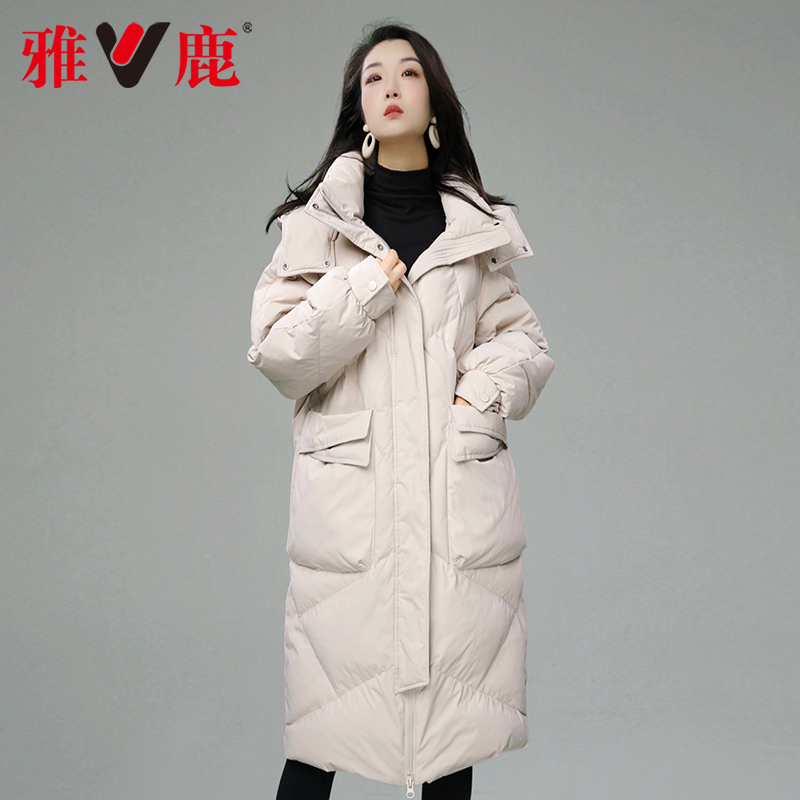 V/雅鹿多色云感泡芙羽绒服女士90白鸭绒中长款上衣冬季加厚外套