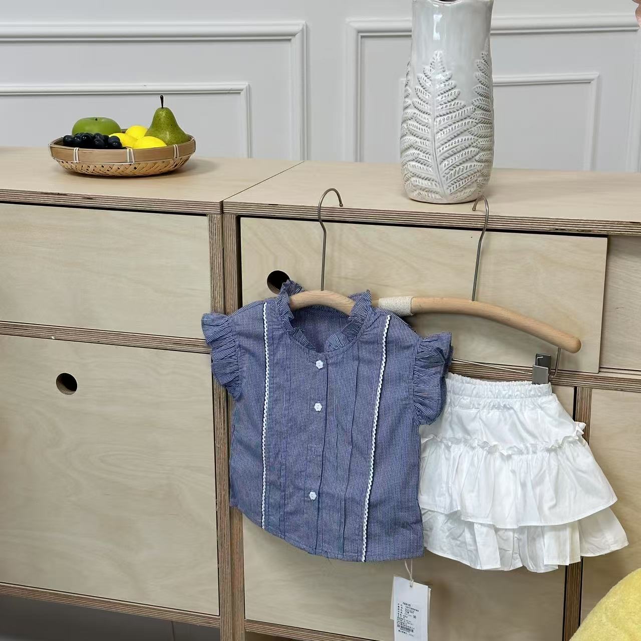 FX-1557-儿童时尚洋气百搭飞袖开衫蛋糕裙套装（夏款）