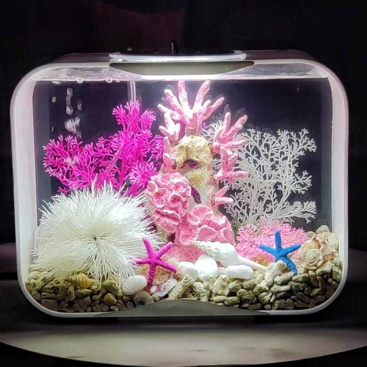 2025轻奢免换水办公室桌面客厅小型生态金鱼缸造景一套生态鱼缸