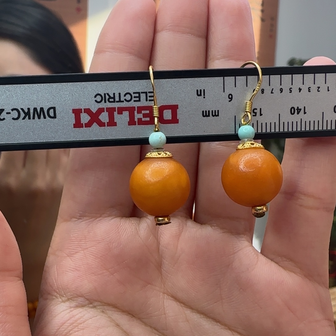 芳***华琥珀未镶嵌手链蜜蜡耳环13m