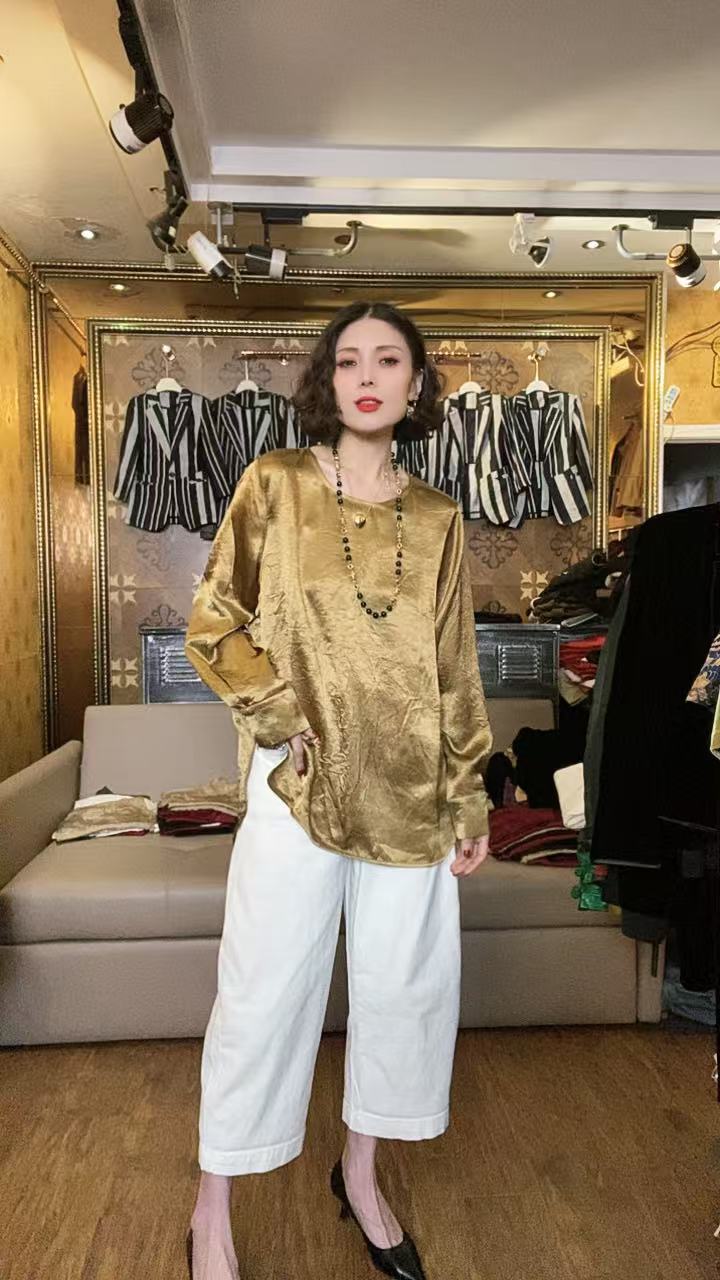（现货）2025新款醋酸褶皱衫6901