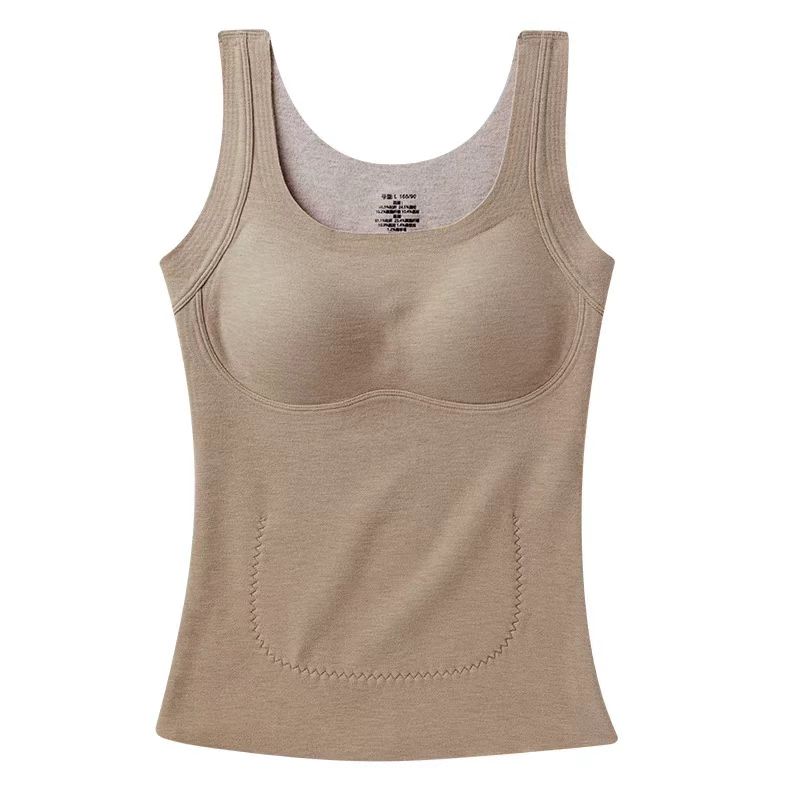 女士秋冬磨绒保暖文胸背心山茶油蚕丝暖宫罩中厚圆领胸罩