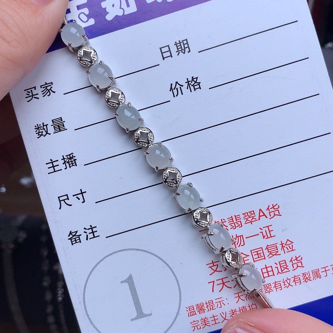 翡翠手链银S925镶嵌手链925
