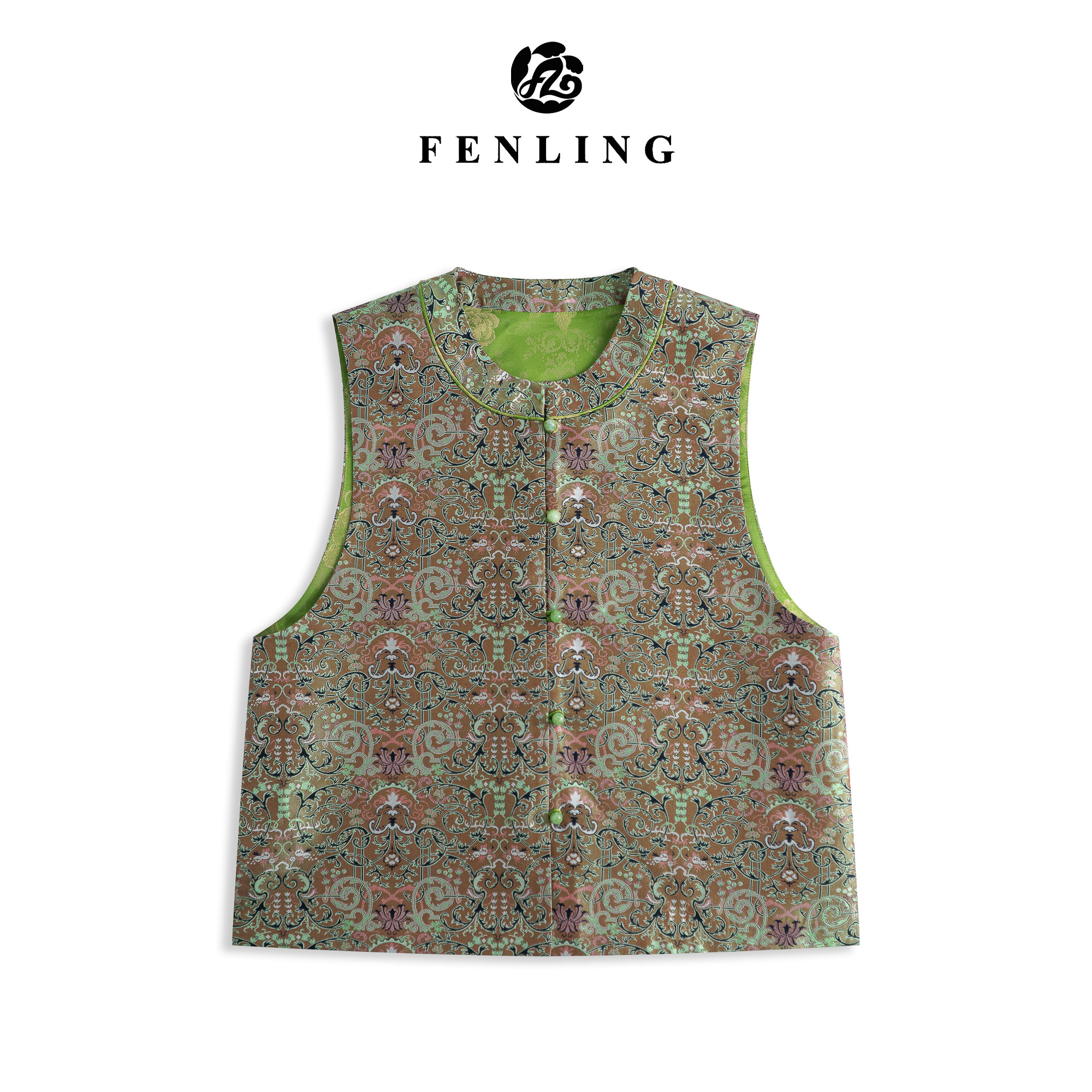 芬领-卷草石榴纹锦-非遗桑蚕丝蜀锦幻彩提花马甲BX1835-1837